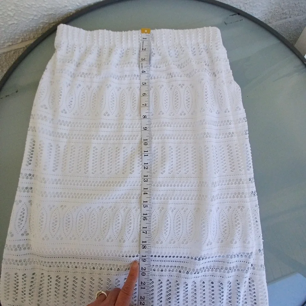 Cache White Crochet Lace Maxi Skirt Elastic Waist Boho Summer Festival Womens M